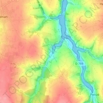 Pont Eon topographic map, elevation, terrain
