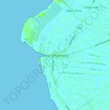 Tanjung Piandang topographic map, elevation, terrain