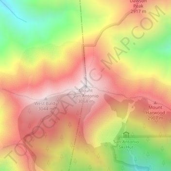 Mount San Antonio topographic map, elevation, terrain