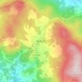 Wiesing topographic map, elevation, terrain
