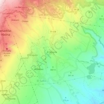 El Desierto topographic map, elevation, terrain