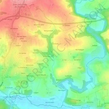Kercadic topographic map, elevation, terrain
