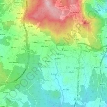 As Cruces topographic map, elevation, terrain