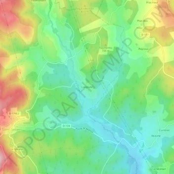 Langlade topographic map, elevation, terrain