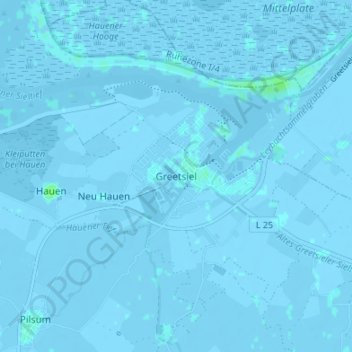 Greetsiel topographic map, elevation, terrain