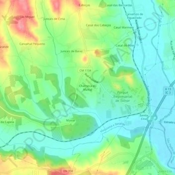 Charneca do Maxial topographic map, elevation, terrain