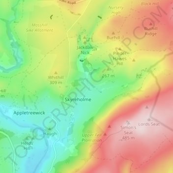 Middle Skyreholme topographic map, elevation, terrain