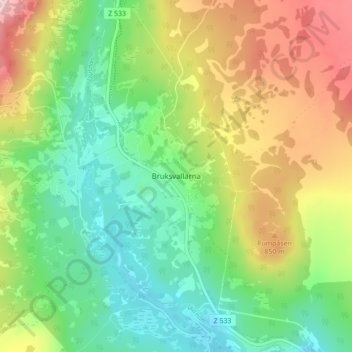 Bruksvallarna topographic map, elevation, terrain