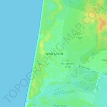 Henne Strand topographic map, elevation, terrain