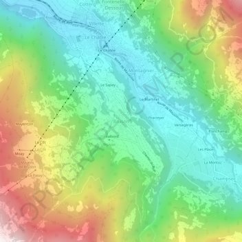 Bruson topographic map, elevation, terrain