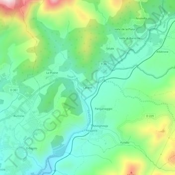 Carazzi topographic map, elevation, terrain