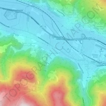Schwarzenbach topographic map, elevation, terrain