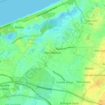 Keur Massar topographic map, elevation, terrain