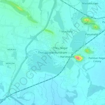 Thirupparankundram topographic map, elevation, terrain