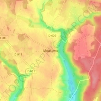 Moulicent topographic map, elevation, terrain