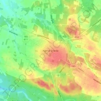 Nørre Snede topographic map, elevation, terrain
