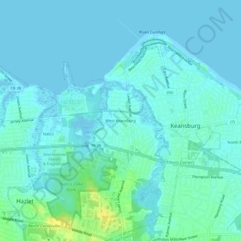 West Keansburg topographic map, elevation, terrain