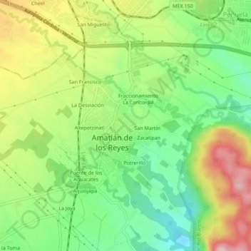 Ameyalco topographic map, elevation, terrain