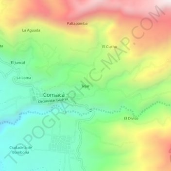 Tejar topographic map, elevation, terrain