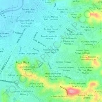 Fraccionamiento Santa Regina topographic map, elevation, terrain