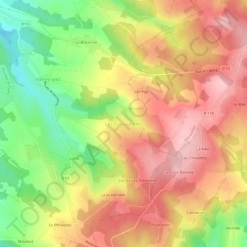 Les Cossardières topographic map, elevation, terrain