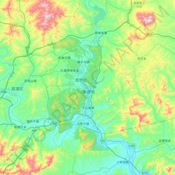 Chengde topographic map, elevation, terrain