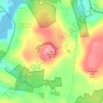 Avery Hill topographic map, elevation, terrain