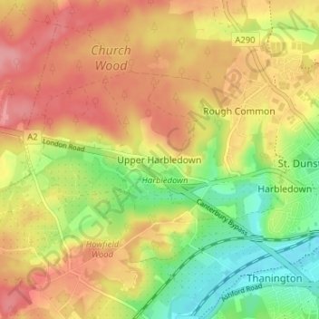 Upper Harbledown topographic map, elevation, terrain
