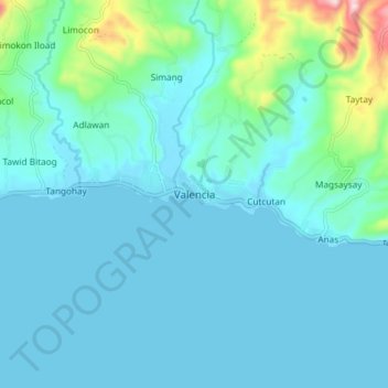 Valencia topographic map, elevation, terrain