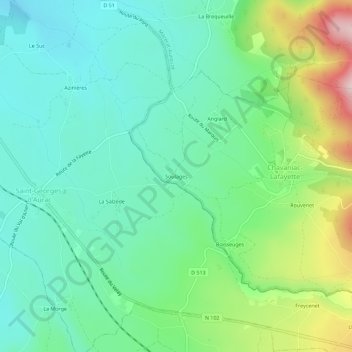 Soulages topographic map, elevation, terrain