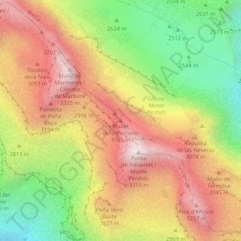 Doigt du Mont Perdu topographic map, elevation, terrain