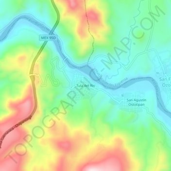 Tula del Río topographic map, elevation, terrain