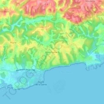 Mare Gaillard topographic map, elevation, terrain