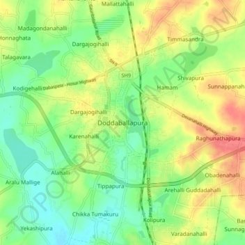 Doddaballapura topographic map, elevation, terrain