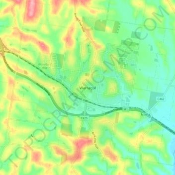 Warragul topographic map, elevation, terrain