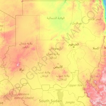 Sudan topographic map, elevation, terrain