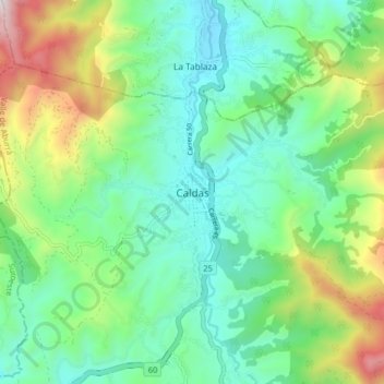 Caldas topographic map, elevation, terrain