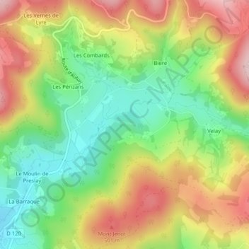Les Fougerets topographic map, elevation, terrain