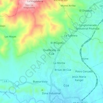 Quebrada de Cúa topographic map, elevation, terrain