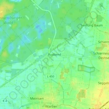 Rusbend topographic map, elevation, terrain