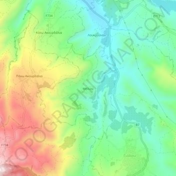 Miliou topographic map, elevation, terrain