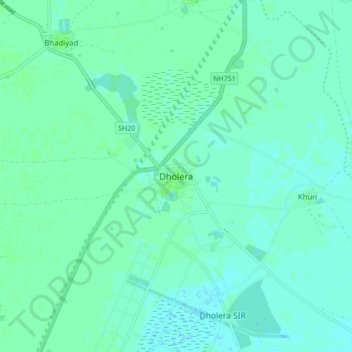 Dholera topographic map, elevation, terrain
