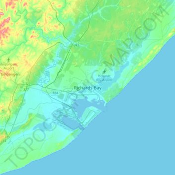 Richards Bay topographic map, elevation, terrain