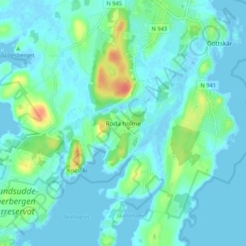 Röda holme topographic map, elevation, terrain
