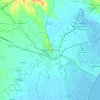 Castelló d'Empúries topographic map, elevation, terrain