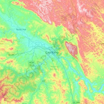Cao Bằng topographic map, elevation, terrain