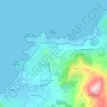Curzo topographic map, elevation, terrain