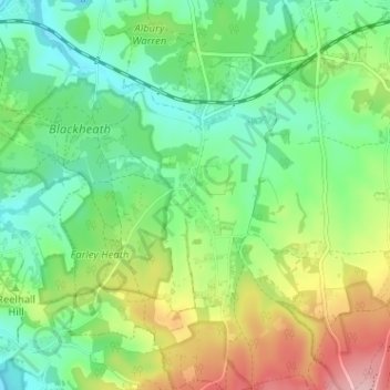 Farley Green topographic map, elevation, terrain