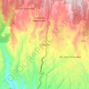 Zaragoza topographic map, elevation, terrain