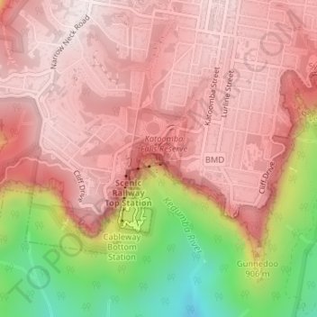 Katoomba Falls topographic map, elevation, terrain